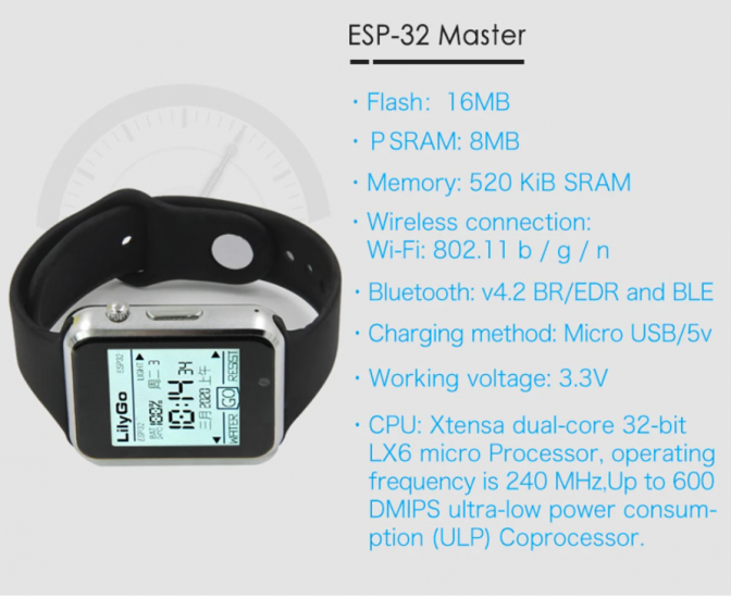 LILYGO® TTGO T-Watch-2020 ESP32 1.54" Touch programmerbar - Trykk på bildet for å lukke