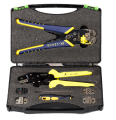 Crimp tool kit with wire strippers and tools in case